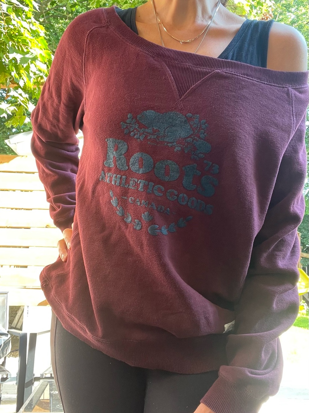 Roots Women's Maroon Sweatshirt with Blue Logo